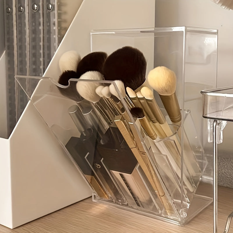 Adjustable Clear Acrylic Makeup Brush Holder – Sleek Vanity Organizer with Compartments, No-Drill Installation, Lightweight Design for Easy Makeup Storage, Vanity Accessories