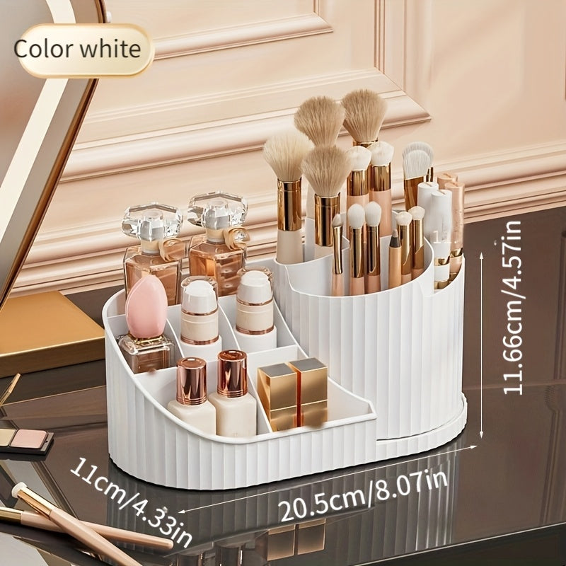 360° Rotating Makeup Organizer and Desk Caddy – Durable Plastic Storage for Brushes, Lipsticks, Skincare Products, Stationery – Space-Saving, Odorless Design with Elegant White Finish