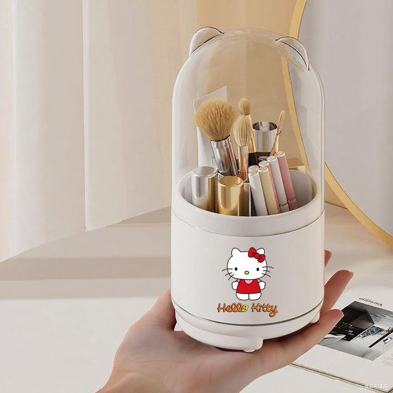 Sanrio Genuine 360° Rotating Makeup Brush Organizer with Dustproof Lid, Desktop Pen Holder and Eyebrow/Eye Shadow Brush Storage Box