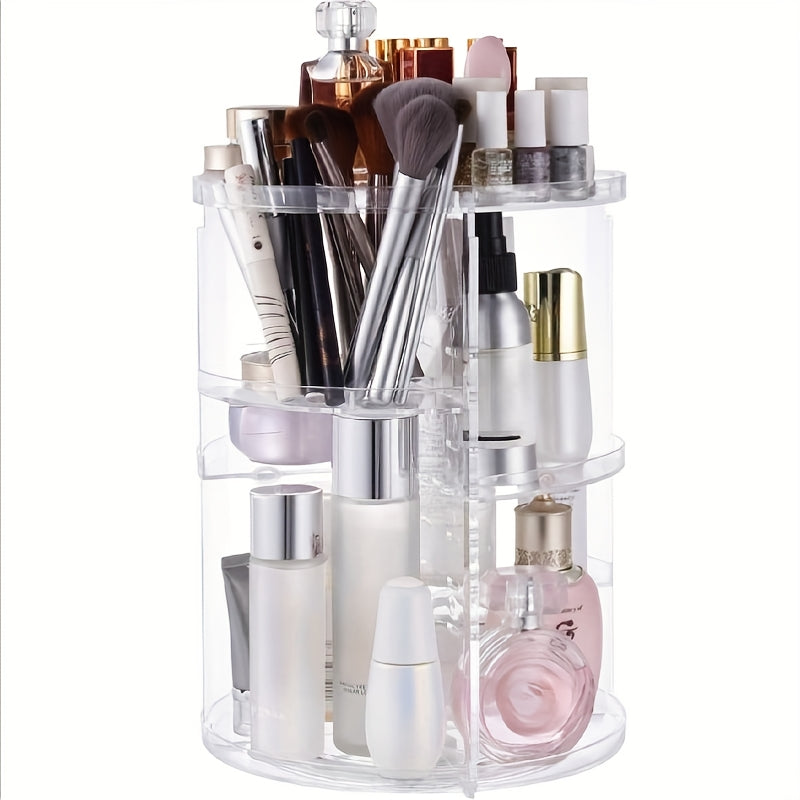360° Rotating Makeup Organizer - Transparent Vanity Shelf with Multi-Tiered Compartments, Space-Saving Cosmetic Storage for Bathroom, Desk, Dressing Table - Heavy-Duty Plastic Construction, Easy-Clean Vanity Tray, Makeup Vanity Desk, Sleek Beauty Holder,
