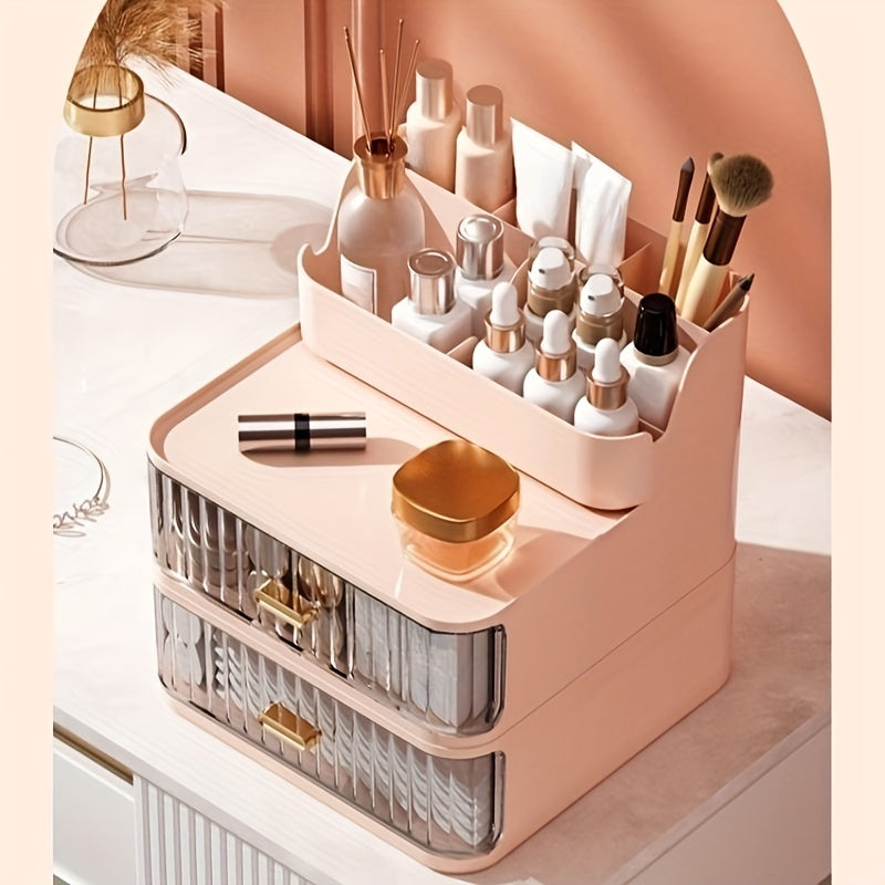 1pc Makeup Supplies Storage Box With Drawer, Dustproof Jewelry Earring Hair Ring Rings Rack, Bedroom Skin Care Products Lipsticks Organizer, Home Essential, Makeup Organizer