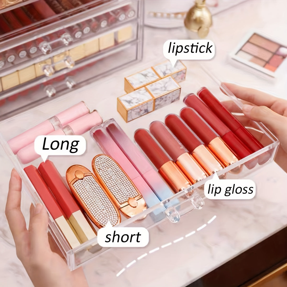 1pc Multi-Layer Transparent Cosmetic & Jewelry Organizer - Waterproof Dustproof Plastic Storage Box with Compartments for Lipstick, Lip Gloss, Makeup Brushes, Vanity & Bathroom Counter Organization, Cosmetic Storage Organizer, Compact Design, Sturdy