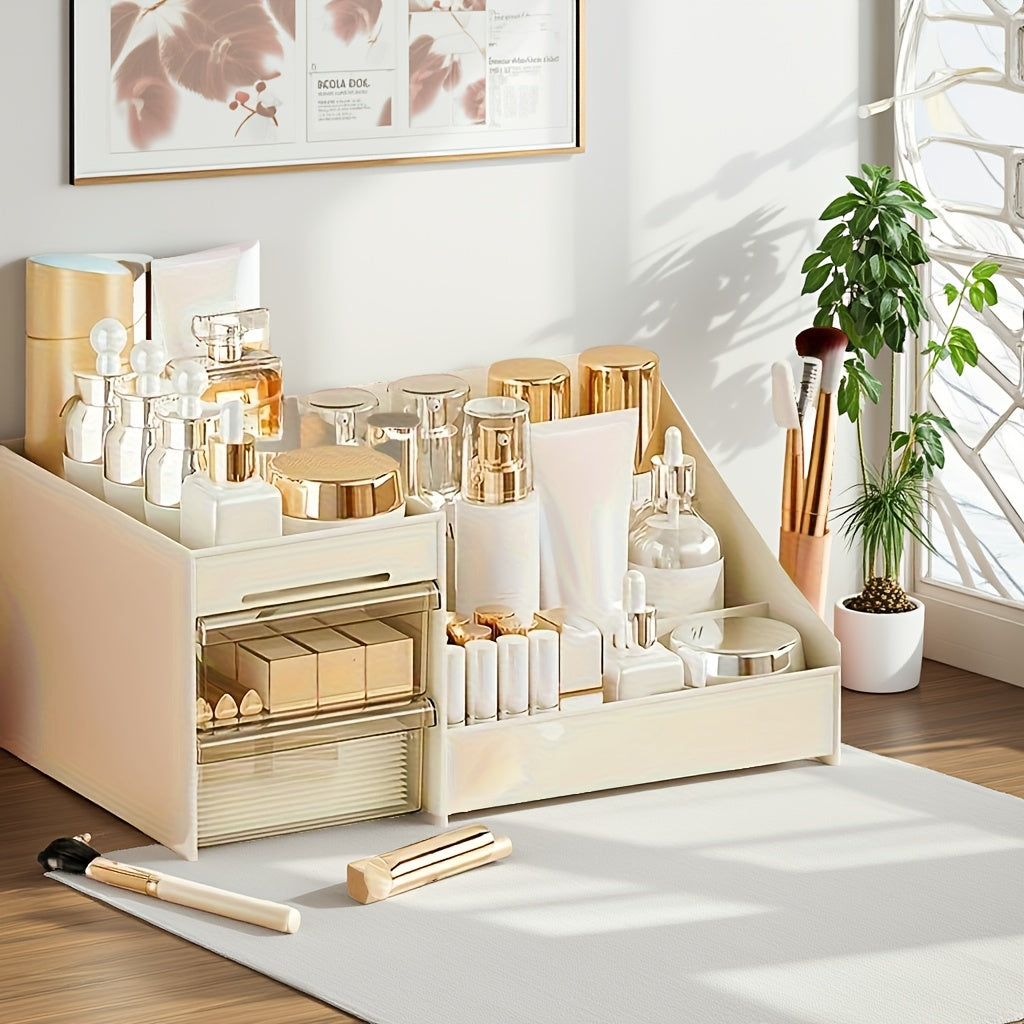 Large INS Style Cosmetic Storage Box with Drawers - Suitable for Bathroom Organization - Used for Perfumes, Creams, Skincare Products, Makeup Brushes and Beauty Tools - Polished Multi-Compartment Design, Durable Space-Saving Vanity Organizer, Sturdy