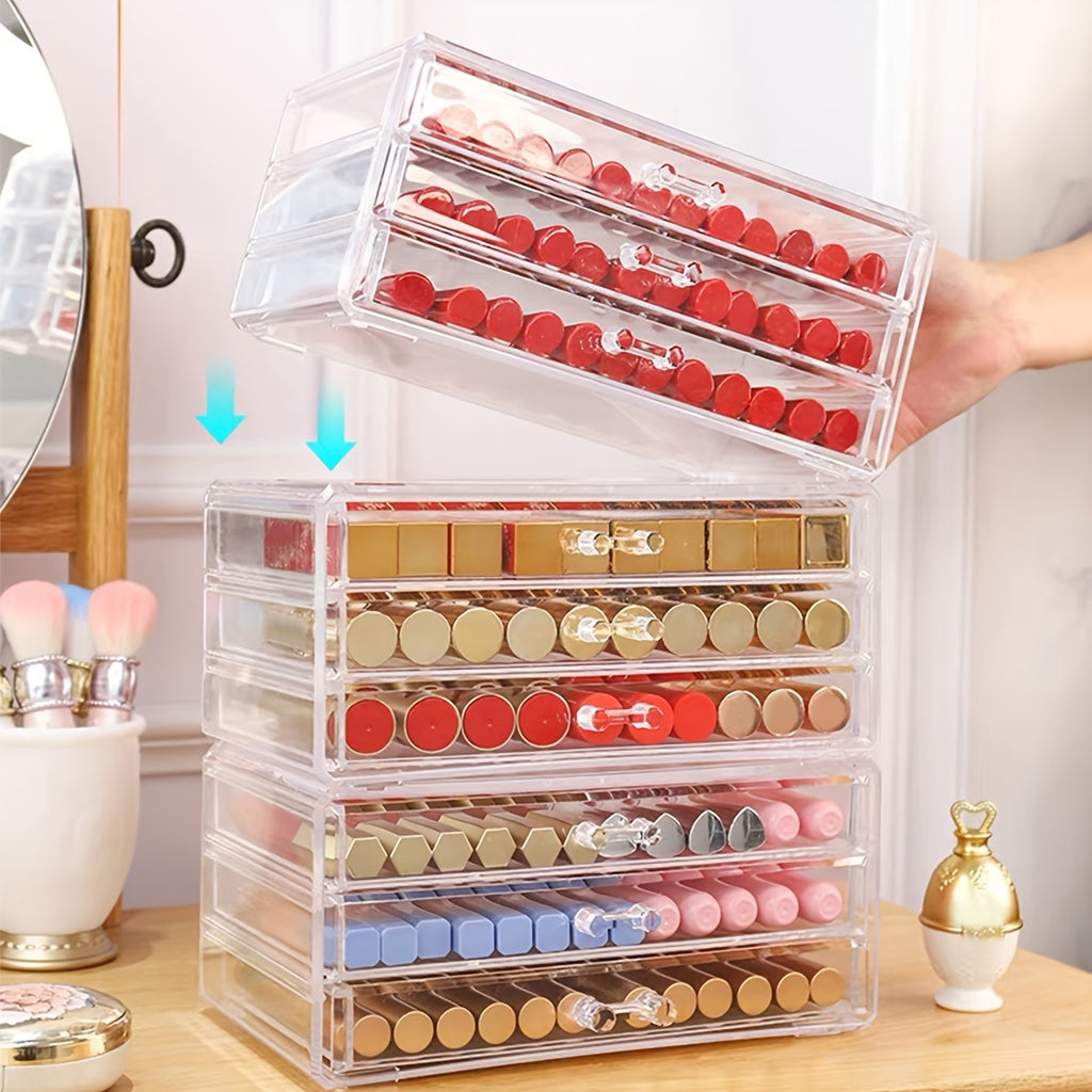 1pc Multi-Layer Transparent Cosmetic & Jewelry Organizer - Waterproof Dustproof Plastic Storage Box with Compartments for Lipstick, Lip Gloss, Makeup Brushes, Vanity & Bathroom Counter Organization, Cosmetic Storage Organizer, Compact Design, Sturdy