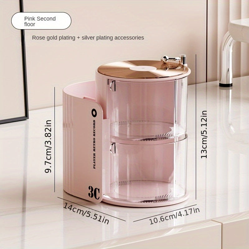 Luxury 3C Rotating Makeup Brush & Puff Storage Box - Dustproof Multi-Layer Design, Independent Smooth Surface Desk Organizer for Dressing Table, Bathroom, Office & Home Use, Countertop Mounting, No Electricity Needed, Countertop Organizer|Sleek