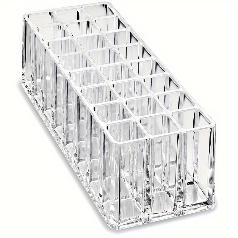24-Compartment Acrylic Makeup Organizer - Freestanding Plastic Storage Box for Lipstick, Eyebrow Pencil, and Brushes - Portable, No Electricity Needed, Easy to Clean, Space-Saving Design for Home and Bedroom Accessories