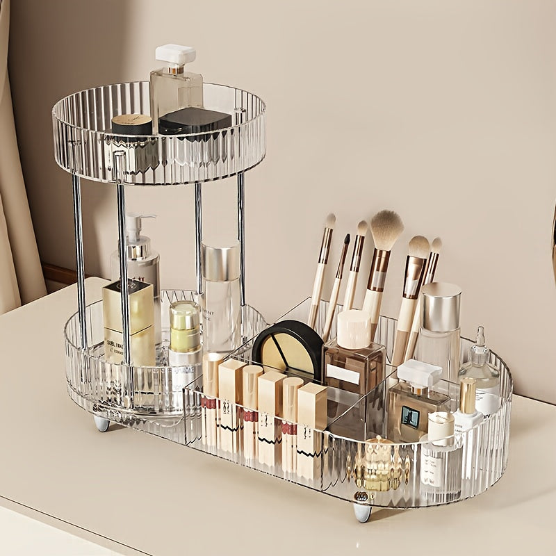 2-Layer Transparent Acrylic Makeup Storage Box with Transparent Golden (Silvery) Foot Pad, Makeup Storage Rack for Dressing Table to Store Skincare Products, Brushes, Perfume