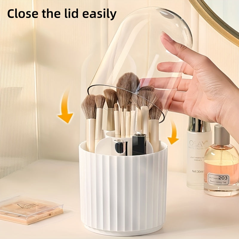 [360° Rotating Makeup Organizer] 360° Rotating Makeup Organizer with Clear Dome Lid - Spacious Vanity Storage Box, Stable Base, Durable Plastic Construction for Home, Salon, Office - Makeup Vanity Desk, Home Organization, Sleek Design, Sturdy