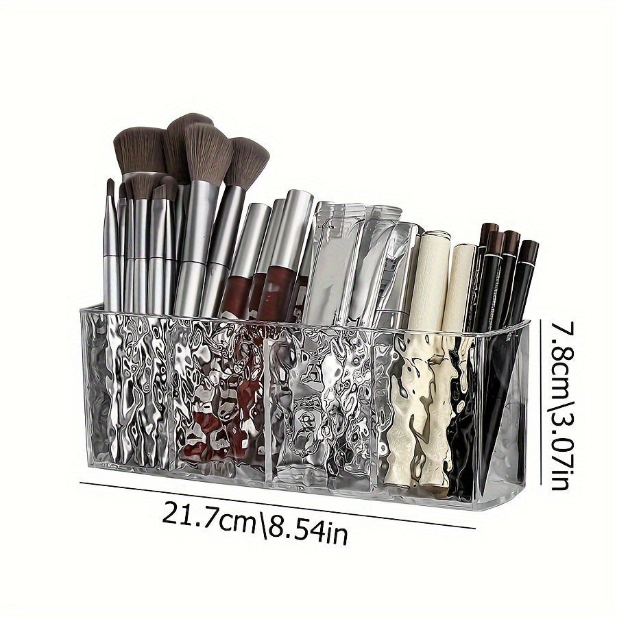 1pc Clear PET Makeup Organizer, 4-Compartment Large Capacity Cosmetic Storage Box for Brushes, Lipsticks, and Accessories, Lightweight Unfinished Desk Caddy, Makeup Organizers Storage