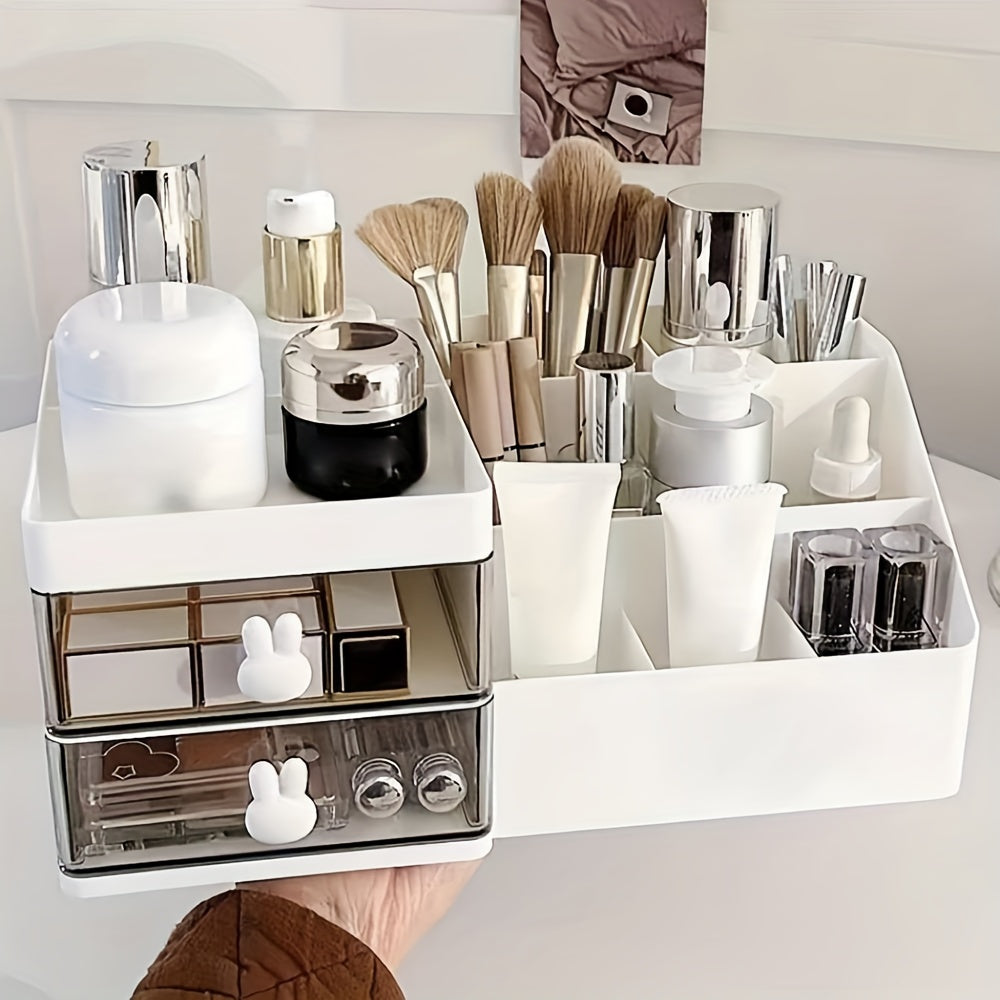 1pc White Multi-Functional Cosmetic Organizer with Drawers – Plastic Makeup Storage Box for Vanity, Bathroom, or Desk – Perfect Gift for Mom, Teacher, or Home Decor – Neatly Organizes Skincare, Brushes, and More, Vanity Accessory | Minimalist Organizer |