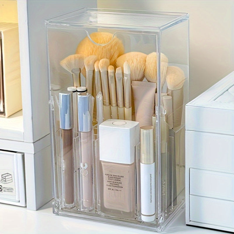 Adjustable Clear Acrylic Makeup Brush Holder – Sleek Vanity Organizer with Compartments, No-Drill Installation, Lightweight Design for Easy Makeup Storage, Vanity Accessories