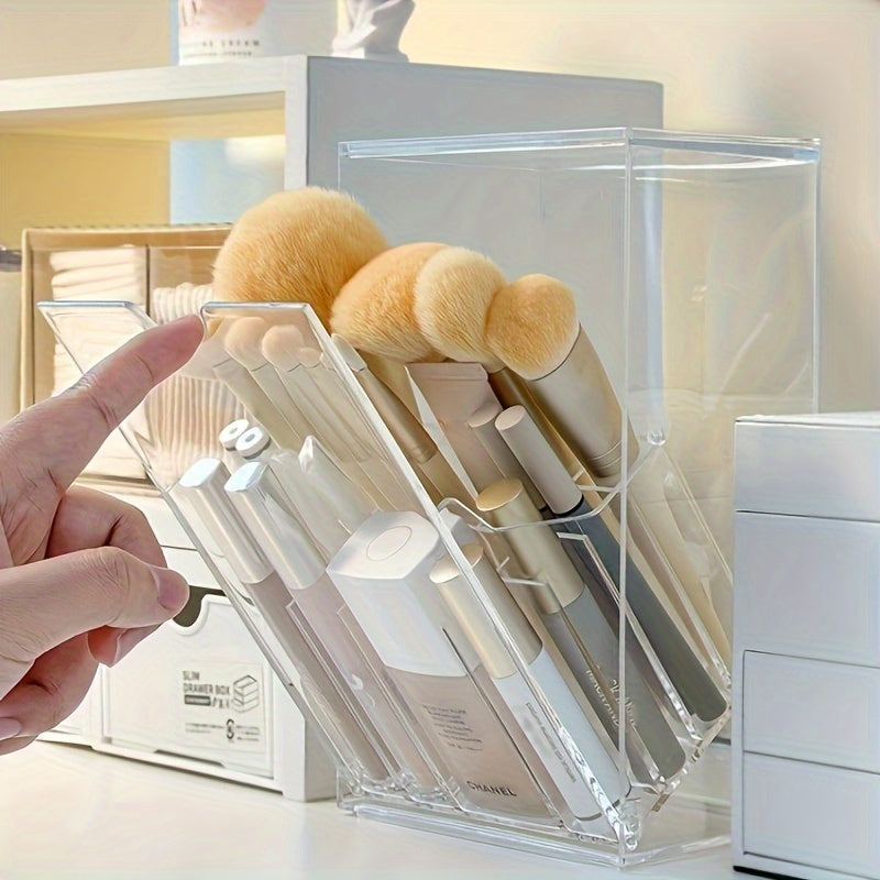 Adjustable Clear Acrylic Makeup Brush Holder – Sleek Vanity Organizer with Compartments, No-Drill Installation, Lightweight Design for Easy Makeup Storage, Vanity Accessories