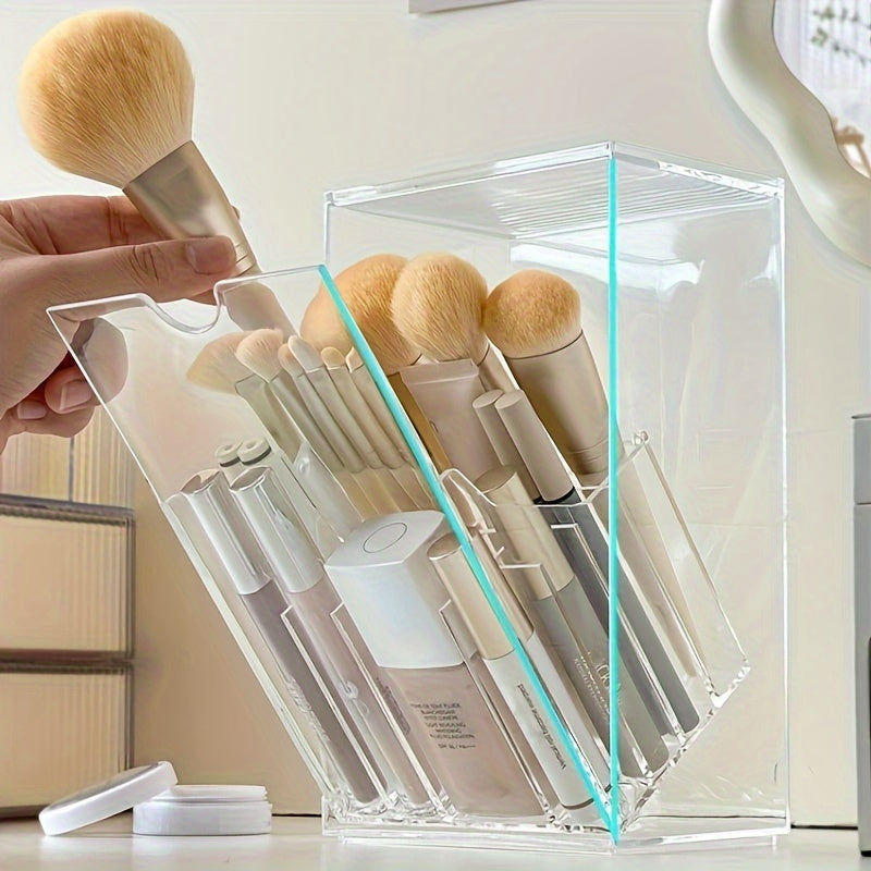 Adjustable Clear Acrylic Makeup Brush Holder – Sleek Vanity Organizer with Compartments, No-Drill Installation, Lightweight Design for Easy Makeup Storage, Vanity Accessories