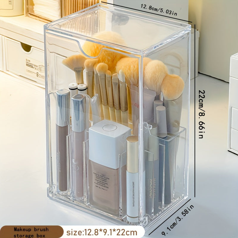 Adjustable Clear Acrylic Makeup Brush Holder – Sleek Vanity Organizer with Compartments, No-Drill Installation, Lightweight Design for Easy Makeup Storage, Vanity Accessories