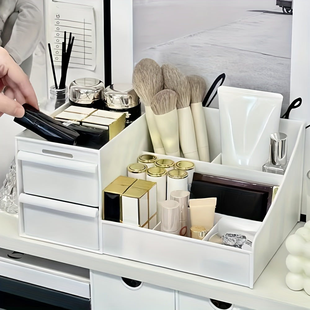 1pc White Multi-Functional Cosmetic Organizer with Drawers – Plastic Makeup Storage Box for Vanity, Bathroom, or Desk – Perfect Gift for Mom, Teacher, or Home Decor – Neatly Organizes Skincare, Brushes, and More, Vanity Accessory | Minimalist Organizer |