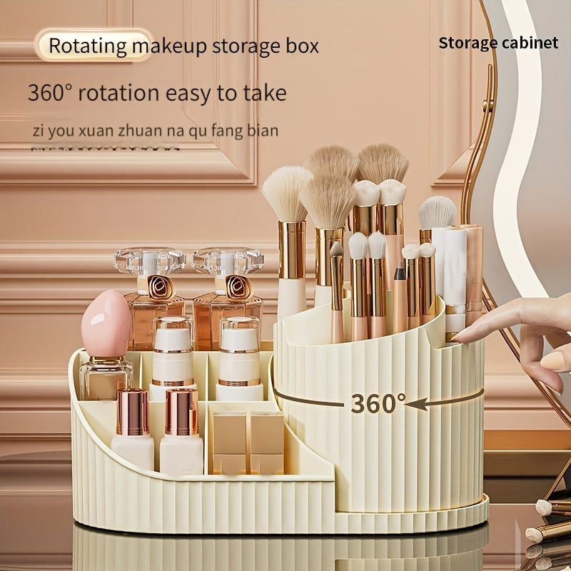 360° Rotating Makeup Organizer and Desk Caddy – Durable Plastic Storage for Brushes, Lipsticks, Skincare Products, Stationery – Space-Saving, Odorless Design with Elegant White Finish