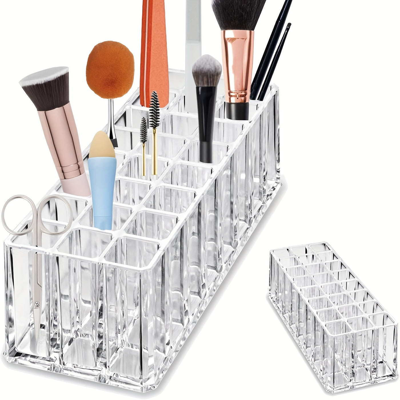 24-Compartment Acrylic Makeup Organizer - Freestanding Plastic Storage Box for Lipstick, Eyebrow Pencil, and Brushes - Portable, No Electricity Needed, Easy to Clean, Space-Saving Design for Home and Bedroom Accessories