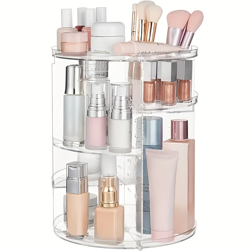 Rotating Makeup Storage Box, Multi-Layer Adjustable Rotating Skincare Organizer, Bathroom Storage Rack with Brush Holder And Perfume Tray, Multifunctional Storage Organizer Suitable for Vanity, Bathroom, And Workbench.