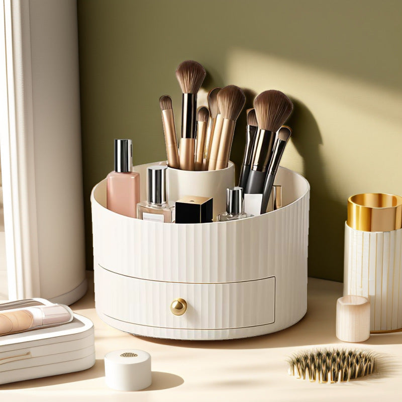 360° Rotating Makeup Brush Organizer with Dustproof Lid - Spacious Vanity Storage Cup, Makeup Brush Holder for Professional & Home Use, Beauty Salon, Travel - Elegant Cosmetic Organizer Cup, Durable Plastic Material