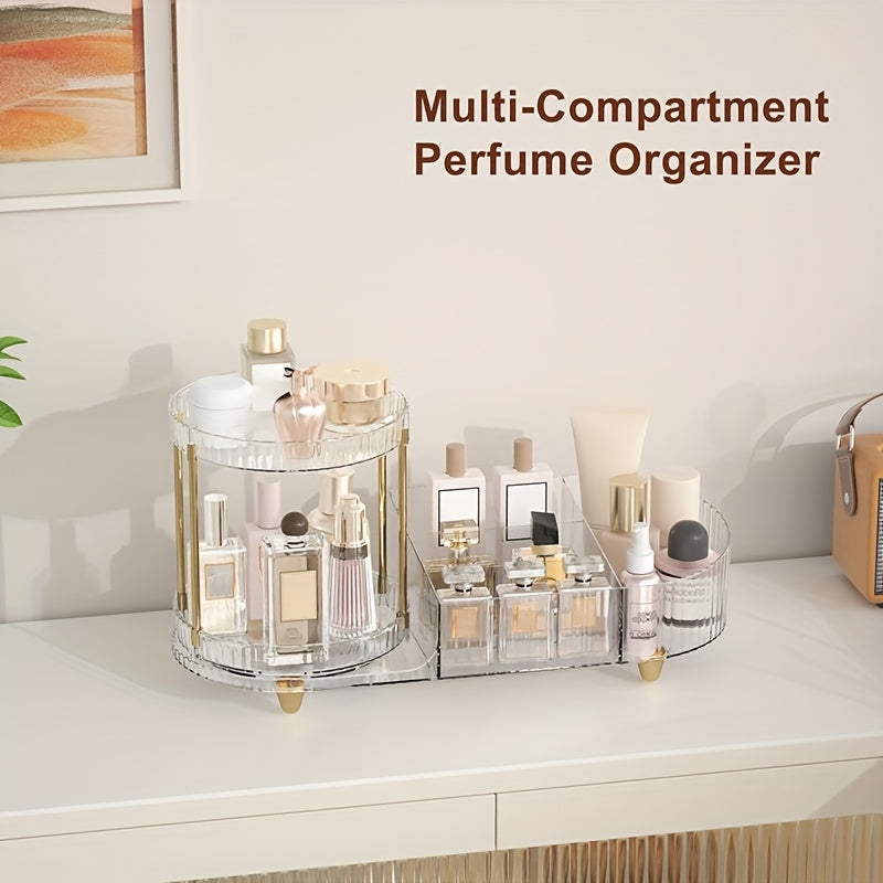 2-Layer Transparent Acrylic Makeup Storage Box with Transparent Golden (Silvery) Foot Pad, Makeup Storage Rack for Dressing Table to Store Skincare Products, Brushes, Perfume