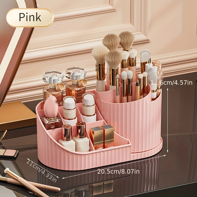 360° Rotating Makeup Organizer and Desk Caddy – Durable Plastic Storage for Brushes, Lipsticks, Skincare Products, Stationery – Space-Saving, Odorless Design with Elegant White Finish