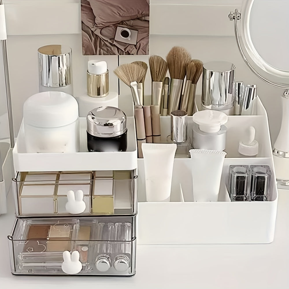 1pc White Multi-Functional Cosmetic Organizer with Drawers – Plastic Makeup Storage Box for Vanity, Bathroom, or Desk – Perfect Gift for Mom, Teacher, or Home Decor – Neatly Organizes Skincare, Brushes, and More, Vanity Accessory | Minimalist Organizer |