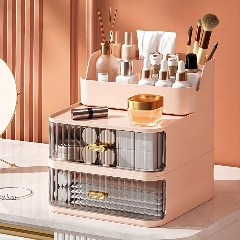 1pc Makeup Supplies Storage Box With Drawer, Dustproof Jewelry Earring Hair Ring Rings Rack, Bedroom Skin Care Products Lipsticks Organizer, Home Essential, Makeup Organizer