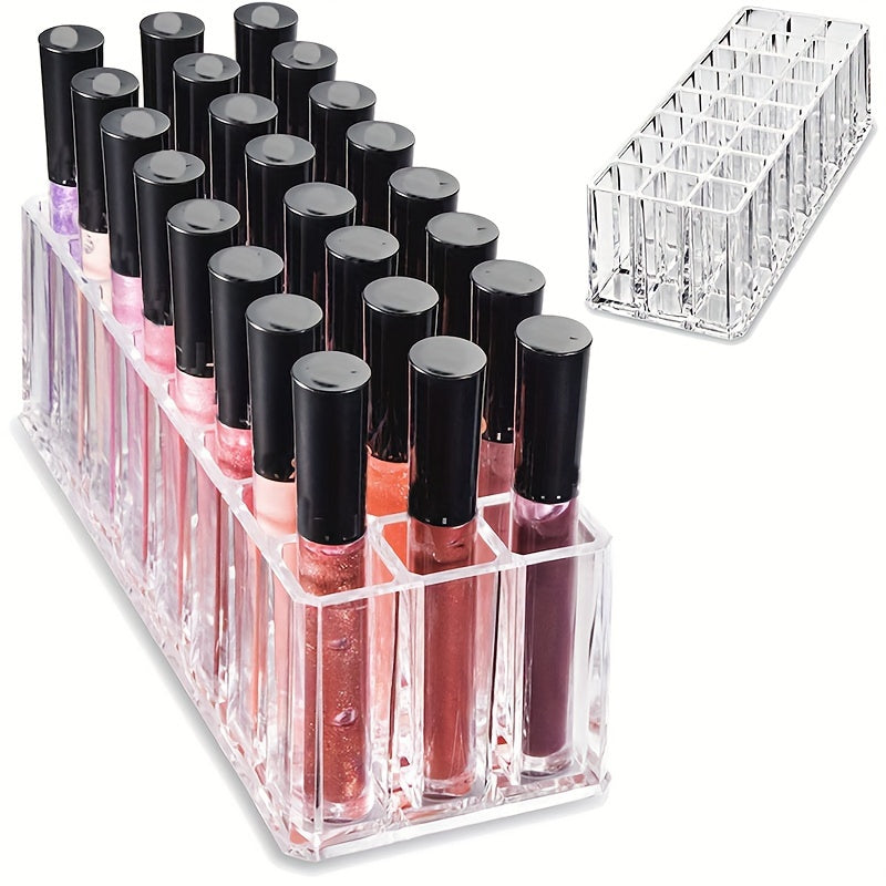 24-Compartment Acrylic Makeup Organizer - Freestanding Plastic Storage Box for Lipstick, Eyebrow Pencil, and Brushes - Portable, No Electricity Needed, Easy to Clean, Space-Saving Design for Home and Bedroom Accessories