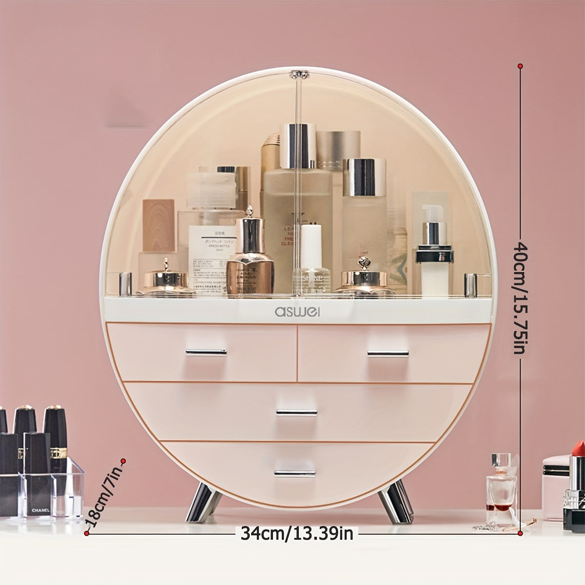 1pc Dustproof Cosmetic Storage Box, Desktop Multi-layer Drawer Storage Box, Cosmetic Lipstick Eyebrow Pencil Storage Container, Large Capacity Makeup Organizer, Vanity Decor