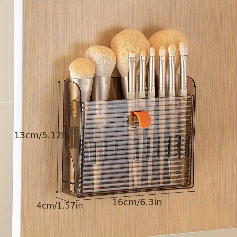1pc Punch-Free Wall-Mounted Storage Box, Makeup Brush And Eyebrow Pencil Rack, Pull-Out Lipstick Storage Box, Double-Row Folding Makeup Brush Storage Box, Can Store 16 Brushes at The Same Time, Ideal Gift