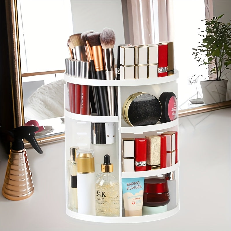 1-Tier Makeup Organizer with 360° Rotating Tray - Adjustable Height Cosmetic Storage Box, Multi-Compartment Vanity Organizer with No Assembly Needed, Space-Saving Countertop or Bathroom Shelf Organizer for Women - Perfect Gift for Makeup Lovers, Makeup