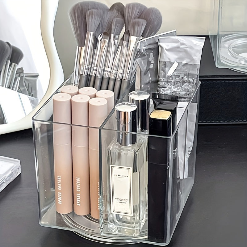 1pc storage for makeup, rotating makeup brush bucket, makeup storage box, pen holder, multifunctional desktop storage box, dressing table storage, desktop storage, stationery storage, office storage, bedroom storage, transparent plastic, rotatable