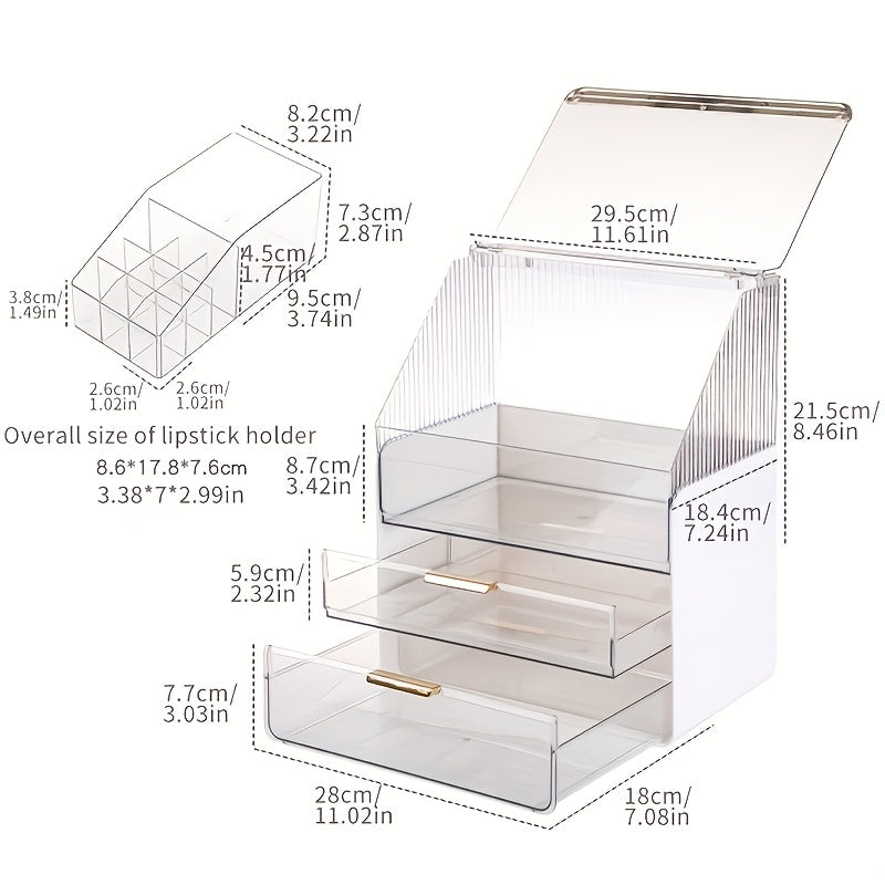 1pc Large Capacity Clear Cosmetic & Perfume Organizer - Transparent Makeup Brush Holder with Multiple Compartments, Lightweight Polished Bathroom Countertop Storage Box for Women & Men, No Assembly Needed