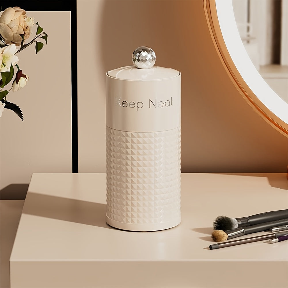 1pc Automatic Pop-Up Cosmetic Organizer with Dust-Proof Lid - Durable Plastic Makeup Brush Holder for Vanity & Bathroom Countertop, Black & White Brush Storage Tubes, No Power Needed, Makeup Vanity Desk, Sleek Design, Sturdy Construction, Beauty