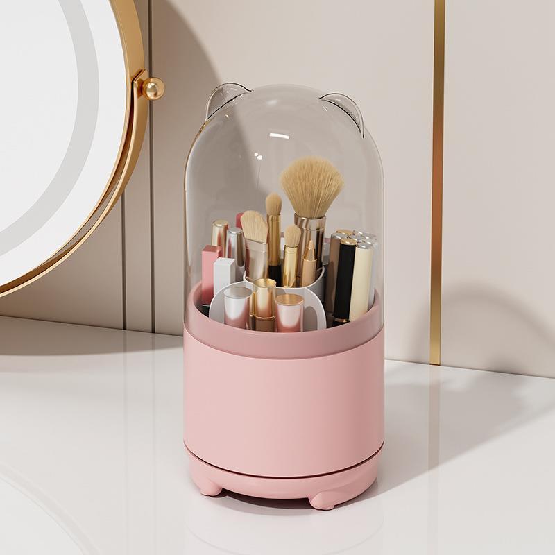 Sanrio Genuine 360° Rotating Makeup Brush Organizer with Dustproof Lid, Desktop Pen Holder and Eyebrow/Eye Shadow Brush Storage Box