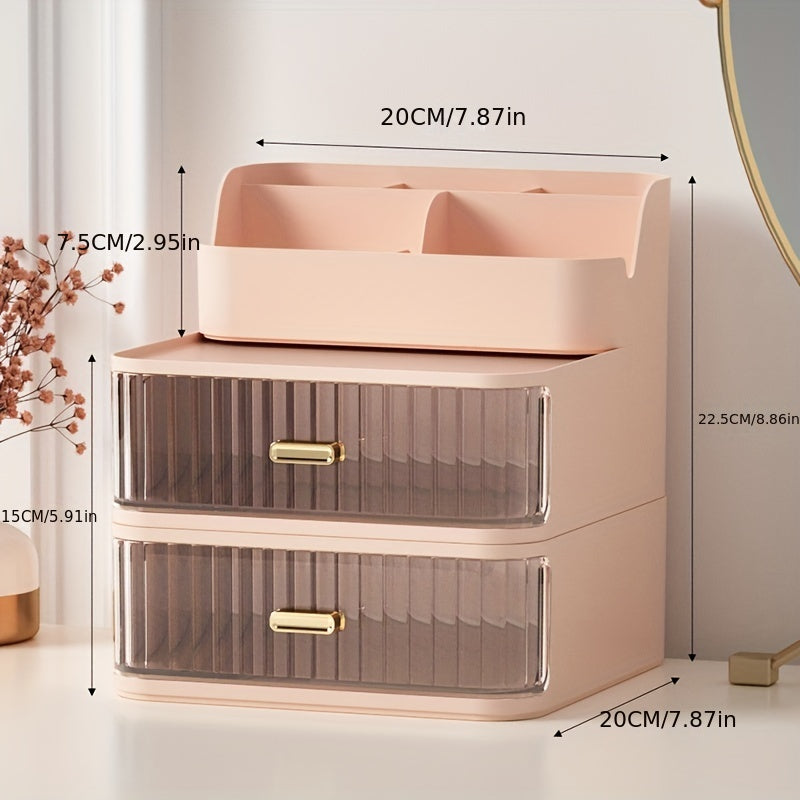1pc Makeup Supplies Storage Box With Drawer, Dustproof Jewelry Earring Hair Ring Rings Rack, Bedroom Skin Care Products Lipsticks Organizer, Home Essential, Makeup Organizer