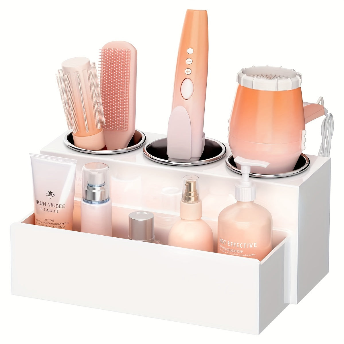 Acrylic Hair Tool Organizer Organizer - Heat-Resistant Adjustable Storage For Hair Dryers, Straighteners & Curling Irons | Makeup Brush Holder | Space-Saving For Bathroom, Vanity, Travel & Salon Stations | Perfect For Stylists, Brides & Home Users