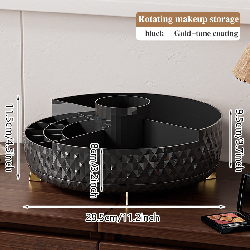 1pc High-End Rotating Makeup Organizer - 11.2" Diamond-Pattern Cosmetic Storage Container with Multiple Compartments, Durable Plastic Vanity Organizer for Lipstick, Skincare & Brushes, Freestanding Bathroom Countertop Display, Valentine's Day Gift,