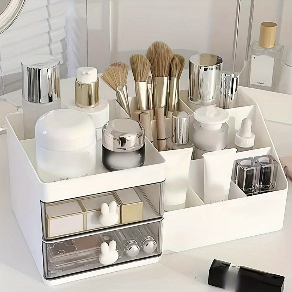 1pc White Multi-Functional Cosmetic Organizer with Drawers – Plastic Makeup Storage Box for Vanity, Bathroom, or Desk – Perfect Gift for Mom, Teacher, or Home Decor – Neatly Organizes Skincare, Brushes, and More, Vanity Accessory | Minimalist Organizer |