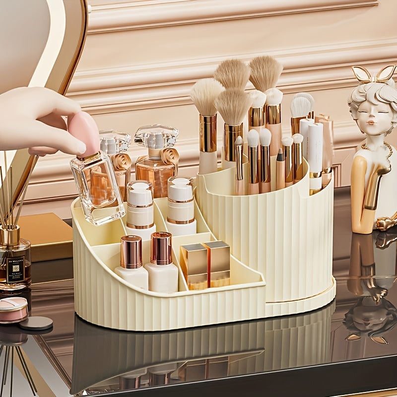 360° Rotating Makeup Organizer and Desk Caddy – Durable Plastic Storage for Brushes, Lipsticks, Skincare Products, Stationery – Space-Saving, Odorless Design with Elegant White Finish