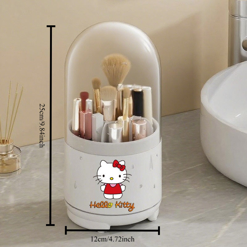 Sanrio Genuine 360° Rotating Makeup Brush Organizer with Dustproof Lid, Desktop Pen Holder and Eyebrow/Eye Shadow Brush Storage Box