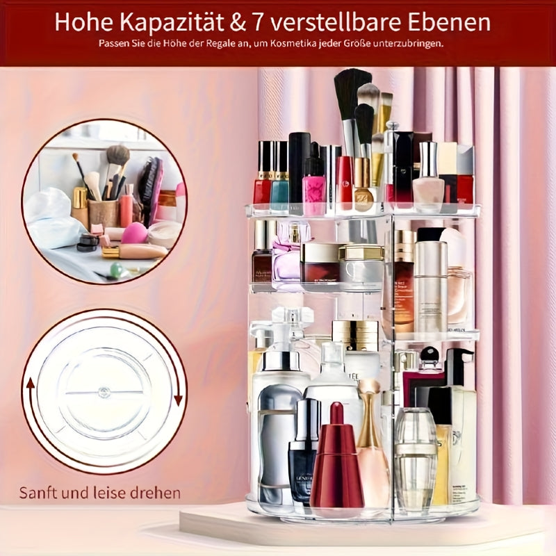 360° Rotating Makeup Organizer - Transparent Vanity Shelf with Multi-Tiered Compartments, Space-Saving Cosmetic Storage for Bathroom, Desk, Dressing Table - Heavy-Duty Plastic Construction, Easy-Clean Vanity Tray, Makeup Vanity Desk, Sleek Beauty Holder,