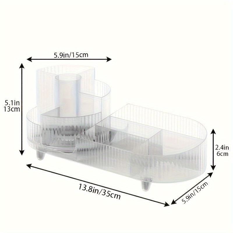 1pc Large Capacity Rotating Acrylic Makeup Organizer - 360° Swivel Transparent Cosmetics Storage Box with Brush and Pen Holder for Dresser and Desktop Organization, Easy Access and Visibility, Space-Saving Design