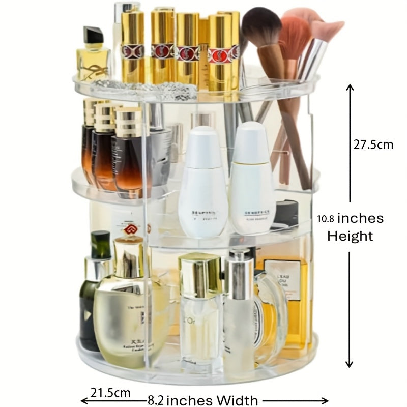 1-Tier Makeup Organizer with 360° Rotating Tray - Adjustable Height Cosmetic Storage Box, Multi-Compartment Vanity Organizer with No Assembly Needed, Space-Saving Countertop or Bathroom Shelf Organizer for Women - Perfect Gift for Makeup Lovers, Makeup