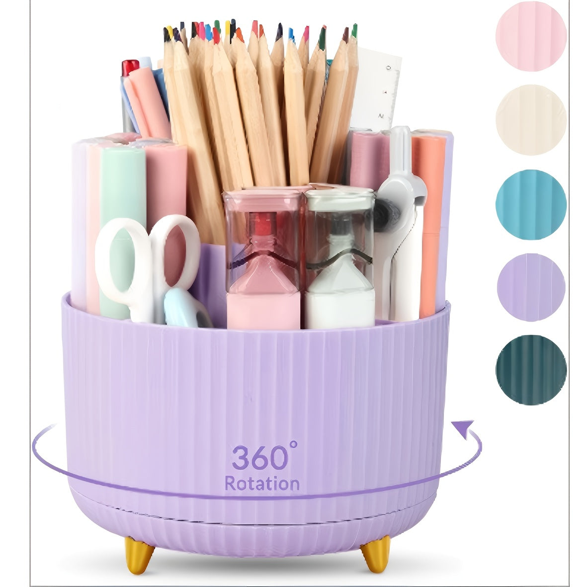 360-Degree Rotating Makeup Organizer with 5 Compartments - a Durable Plastic Storage Box for Brushes, Lipsticks, Skincare Products, And Stationery - a Multifunctional Desktop Organizer with a Protective Chrome Stand.