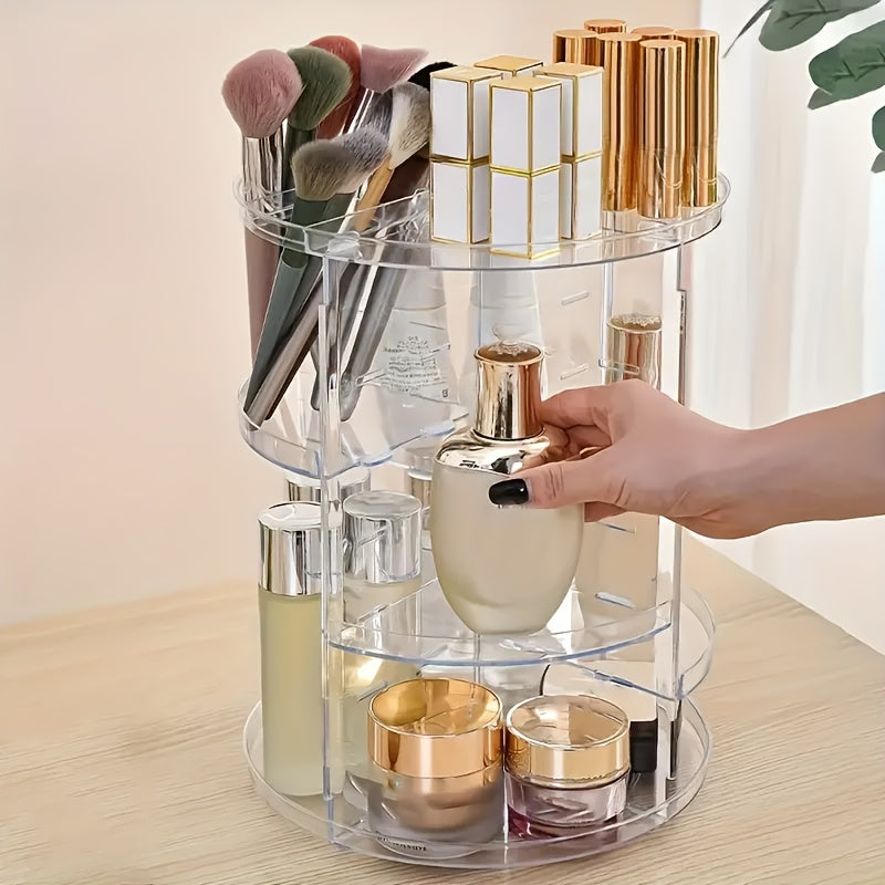 Rotating Makeup Storage Box, Multi-Layer Adjustable Rotating Skincare Organizer, Bathroom Storage Rack with Brush Holder And Perfume Tray, Multifunctional Storage Organizer Suitable for Vanity, Bathroom, And Workbench.