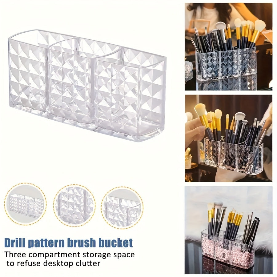 1pc Acrylic Makeup Brush Organizer - Large Capacity Cosmetic Storage Box with Transparent Design, Lightweight Polished Finish, Durable Construction for Brushes, Eyebrow Pencils, Lipsticks - Sleek Vanity Desk Accessory, Makeup Brush Holder, Makeup Vanity