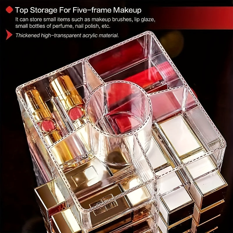 53-Grid Transparent Acrylic Makeup Organizer - Rotating Cosmetic Display Stand for Lipsticks, Brushes, Perfumes & Skincare - Space-Saving Countertop Storage with Elegant Design for Vanity or Bathroom, Makeup Vanity Desk, Sleek Design, Durable Construction