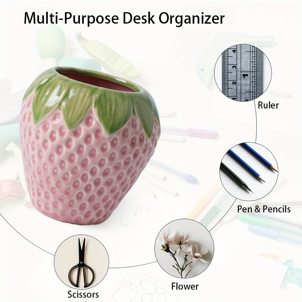 Strawberry Ceramic Pen Holder, Multifunctional Desktop Organizer, Storage Pen Holder, Makeup Brush Storage Holder, Office Desk Pen Holder, Living Room And Bedroom Decoration Ornaments