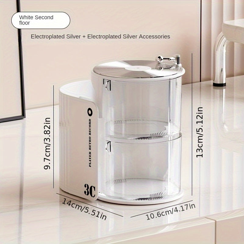 Luxury 3C Rotating Makeup Brush & Puff Storage Box - Dustproof Multi-Layer Design, Independent Smooth Surface Desk Organizer for Dressing Table, Bathroom, Office & Home Use, Countertop Mounting, No Electricity Needed, Countertop Organizer|Sleek